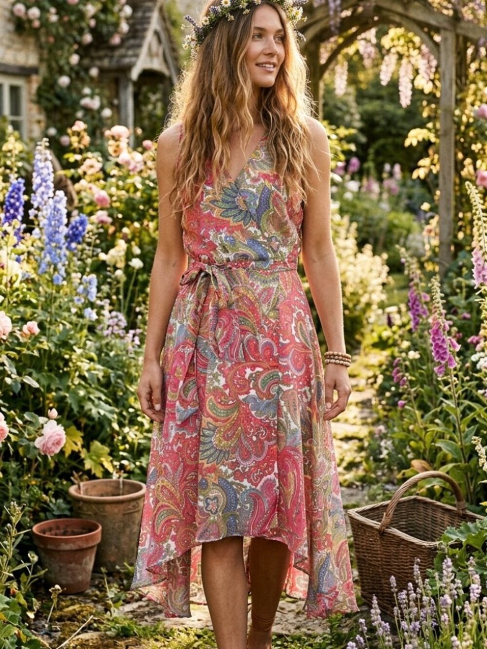 Boho Paisley Wrap Dress Tie Waist Dress Romantic Festival Fairy Small